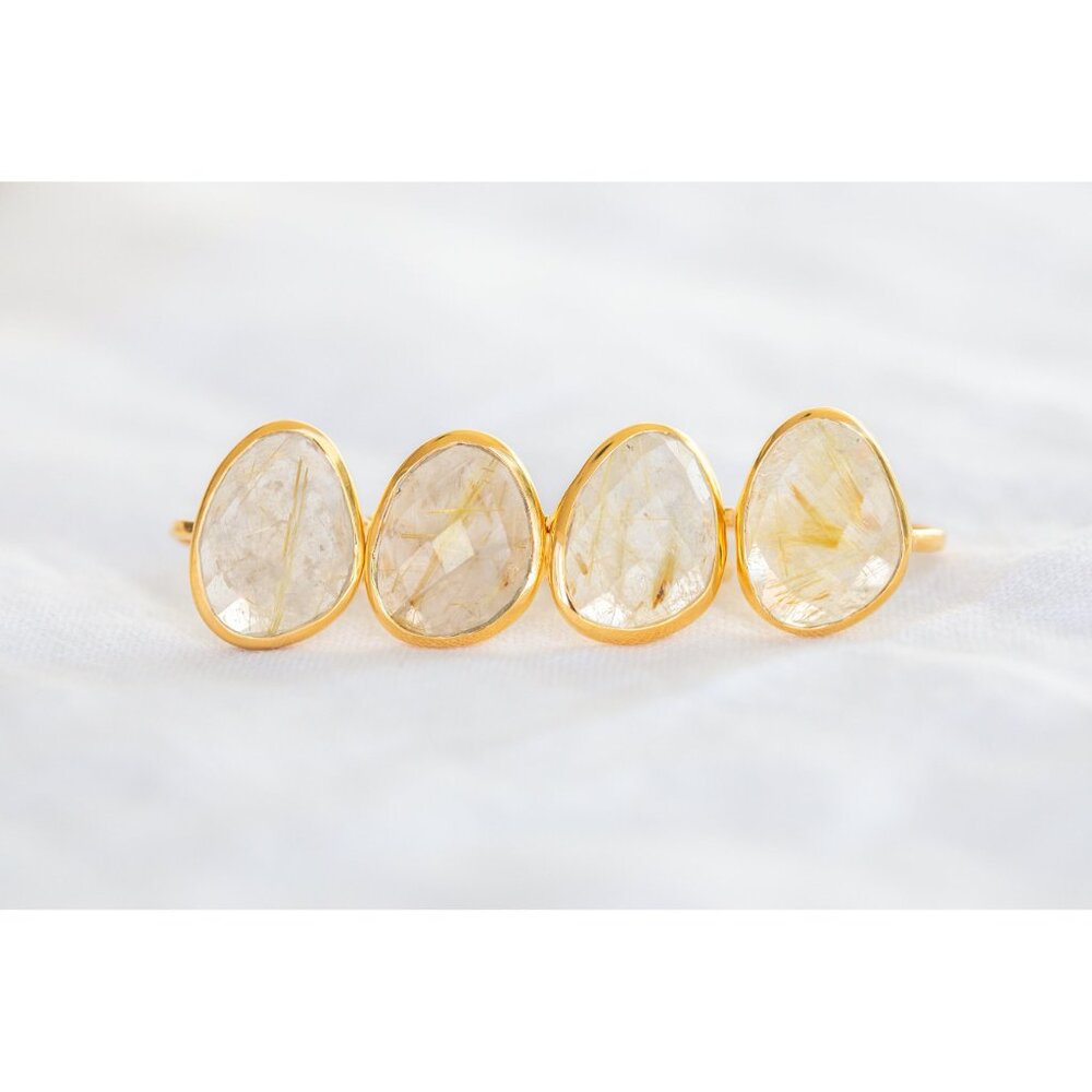Gemstone Ring Golden Rutile Quartz Ring Statement Ring Gold Rutilated Quartz - Picture 5 of 11
